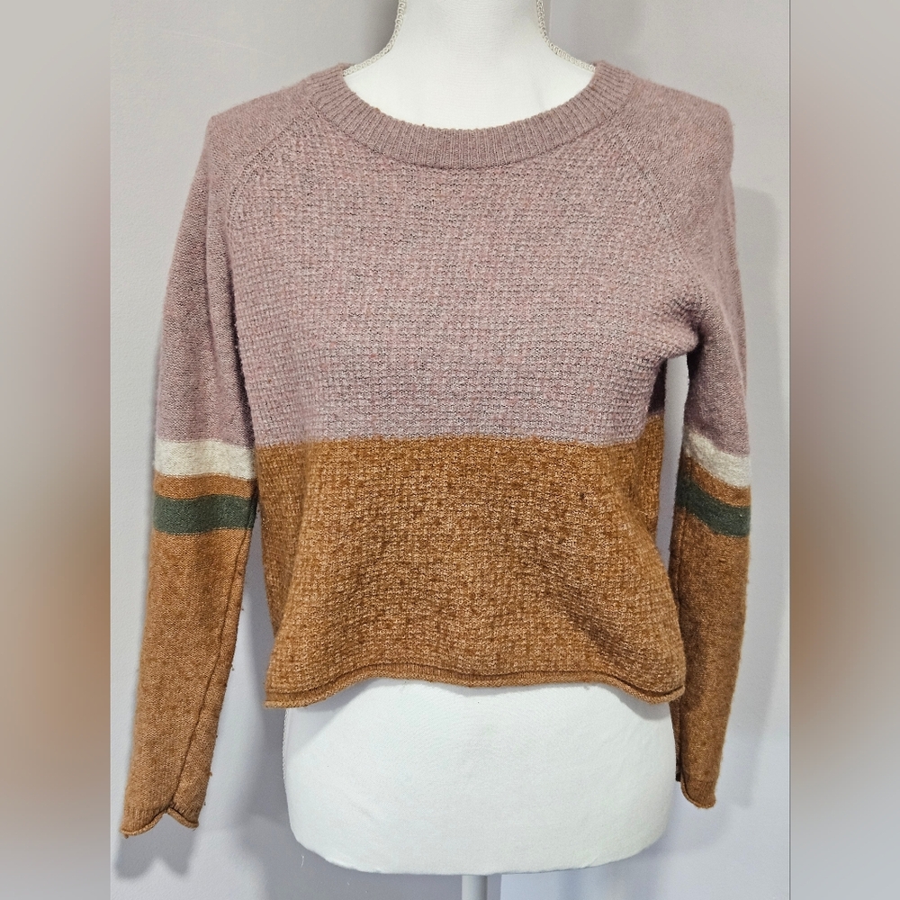 Madewell Colorblock Crewneck Sweater in Mauve, Camel & Olive